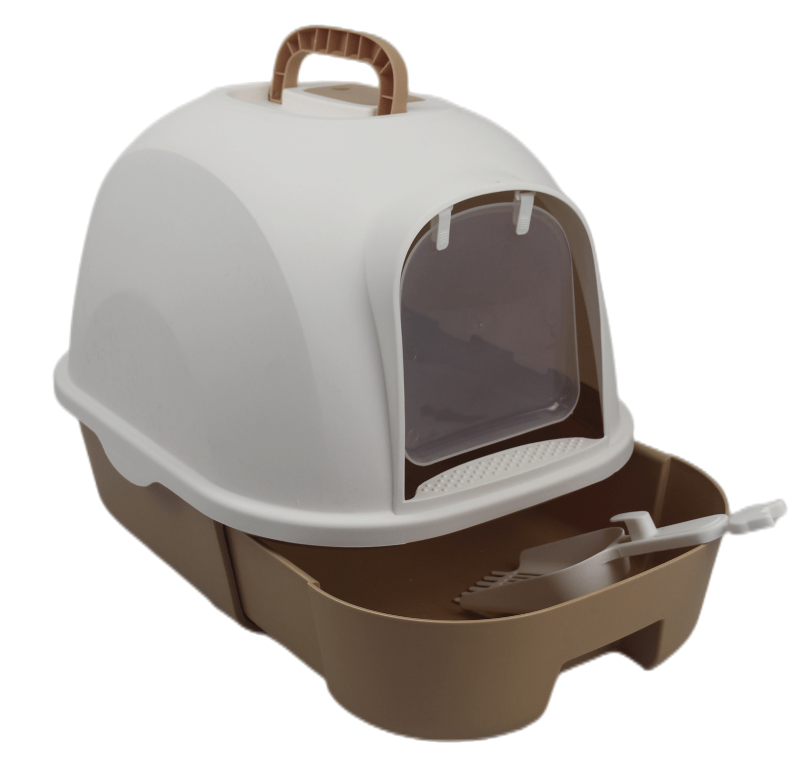 Hooded Cat Litter Box with Drawer, Scoop & Brown Color
