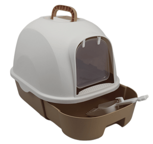 Hooded Cat Litter Box with Drawer, Scoop & Brown Color