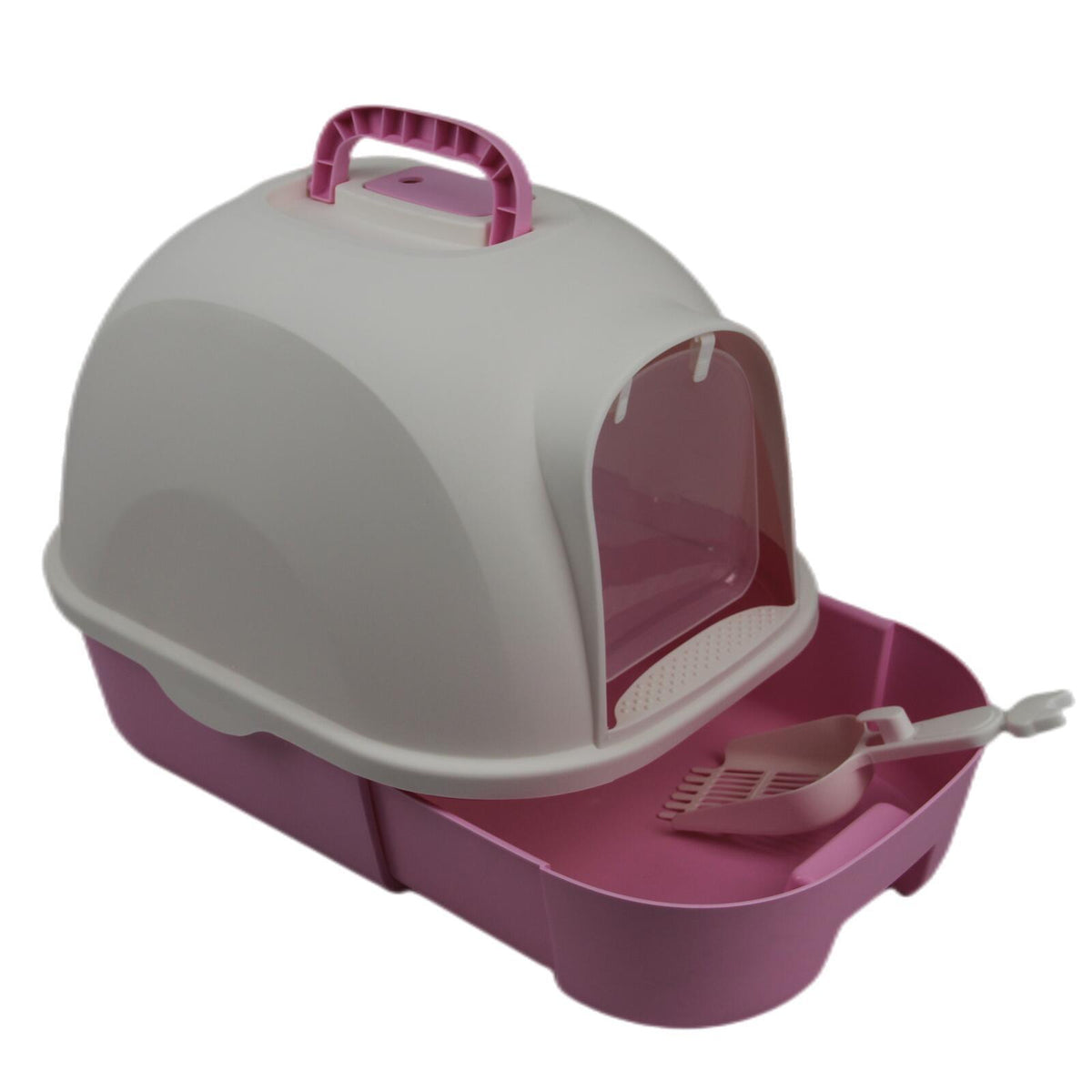 Large Hooded Cat Litter Box with Drawer, Scoop and House in Pink