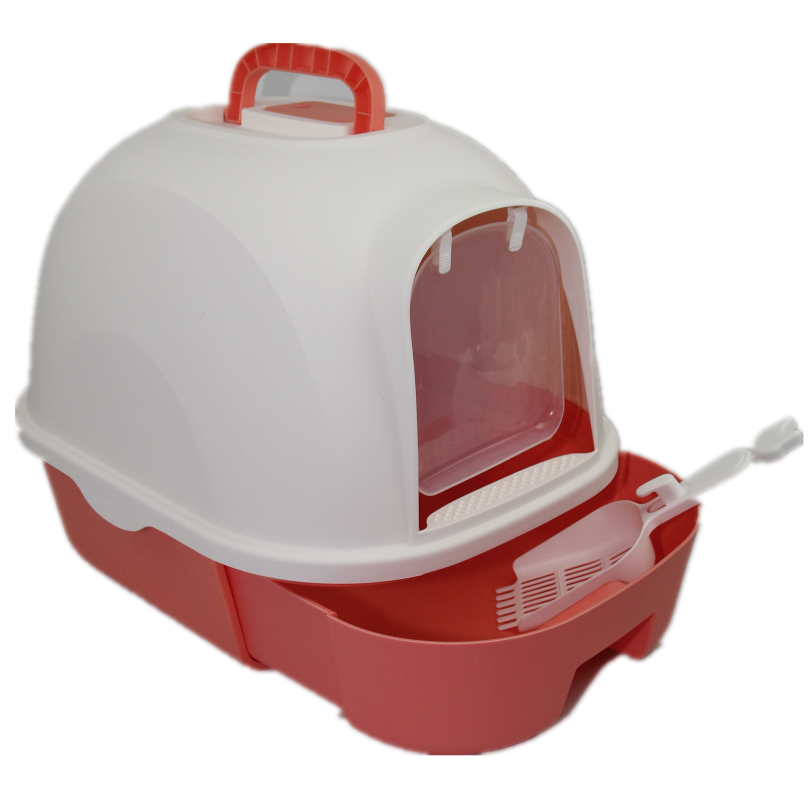 Large Hooded Cat Litter Box with Drawer, Scoop and House in Red