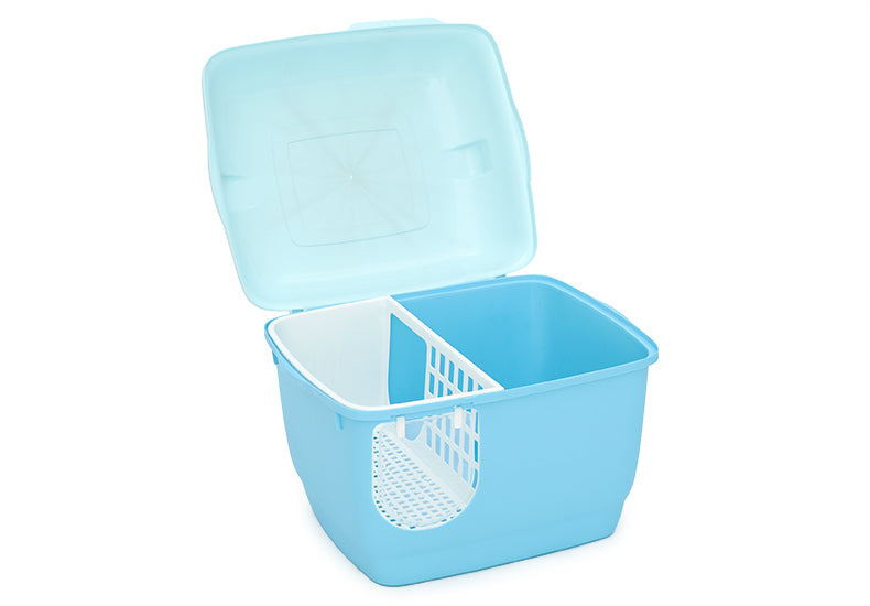 XL Portable Hooded Cat Litter Box with Handle, Scoop | Blue Color