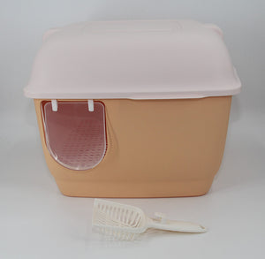 XL Hooded Cat Toilet Litter Box | Brown | Handle and Scoop Included