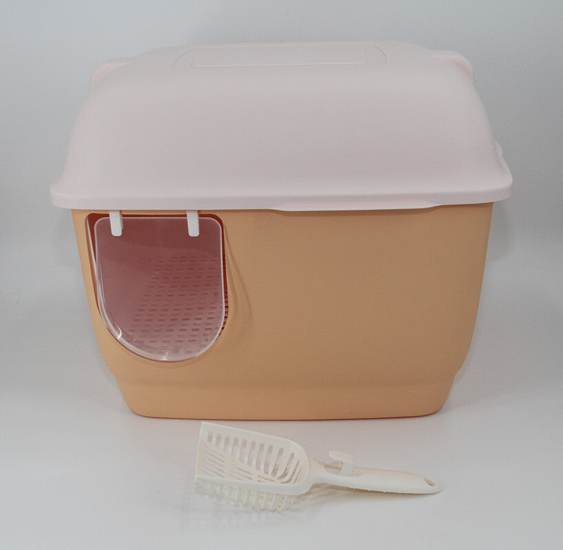 XL Hooded Cat Toilet Litter Box | Orange | Handle and Scoop Included