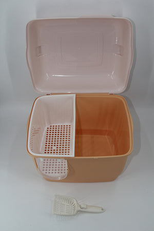 XL Hooded Cat Toilet Litter Box | Orange | Handle and Scoop Included