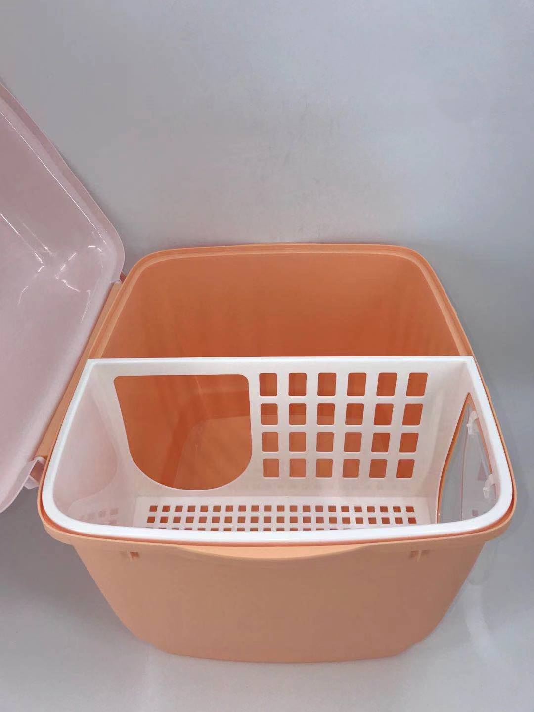 XL Hooded Cat Toilet Litter Box | Orange | Handle and Scoop Included