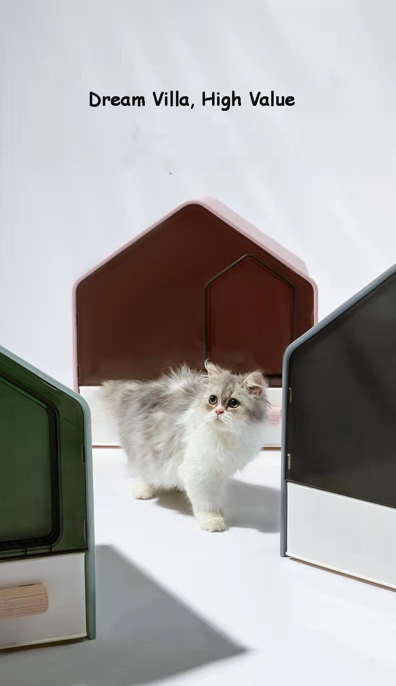 L Portable Hooded Cat Toilet Litter Box Tray House with Drawer and Scoop | Pink