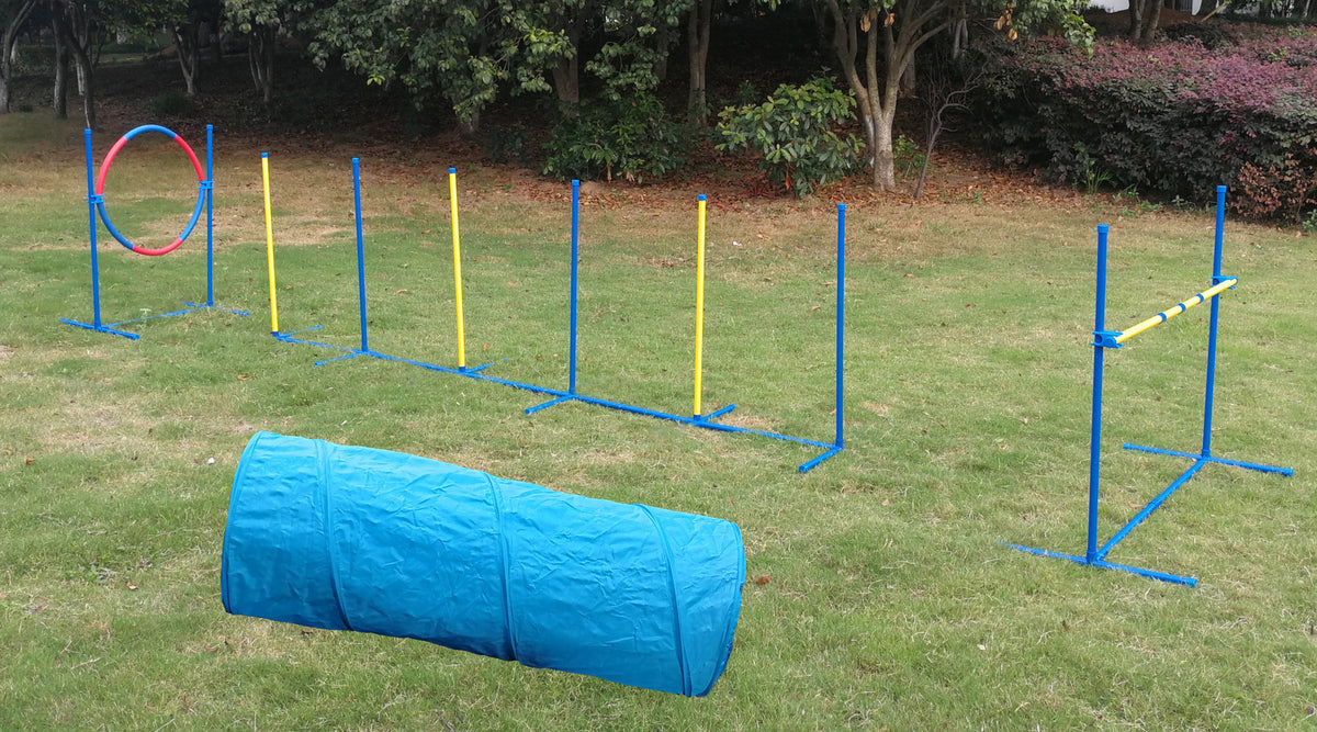 Portable Dog Puppy Training Practice Weave Poles Agility Post Exercise | Tunnel Jump Tyre Set