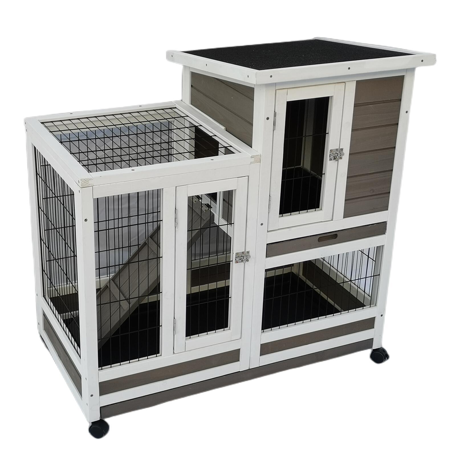 Rabbit Hutch Cat House with Wheels | Guinea Pig & Ferret Cage