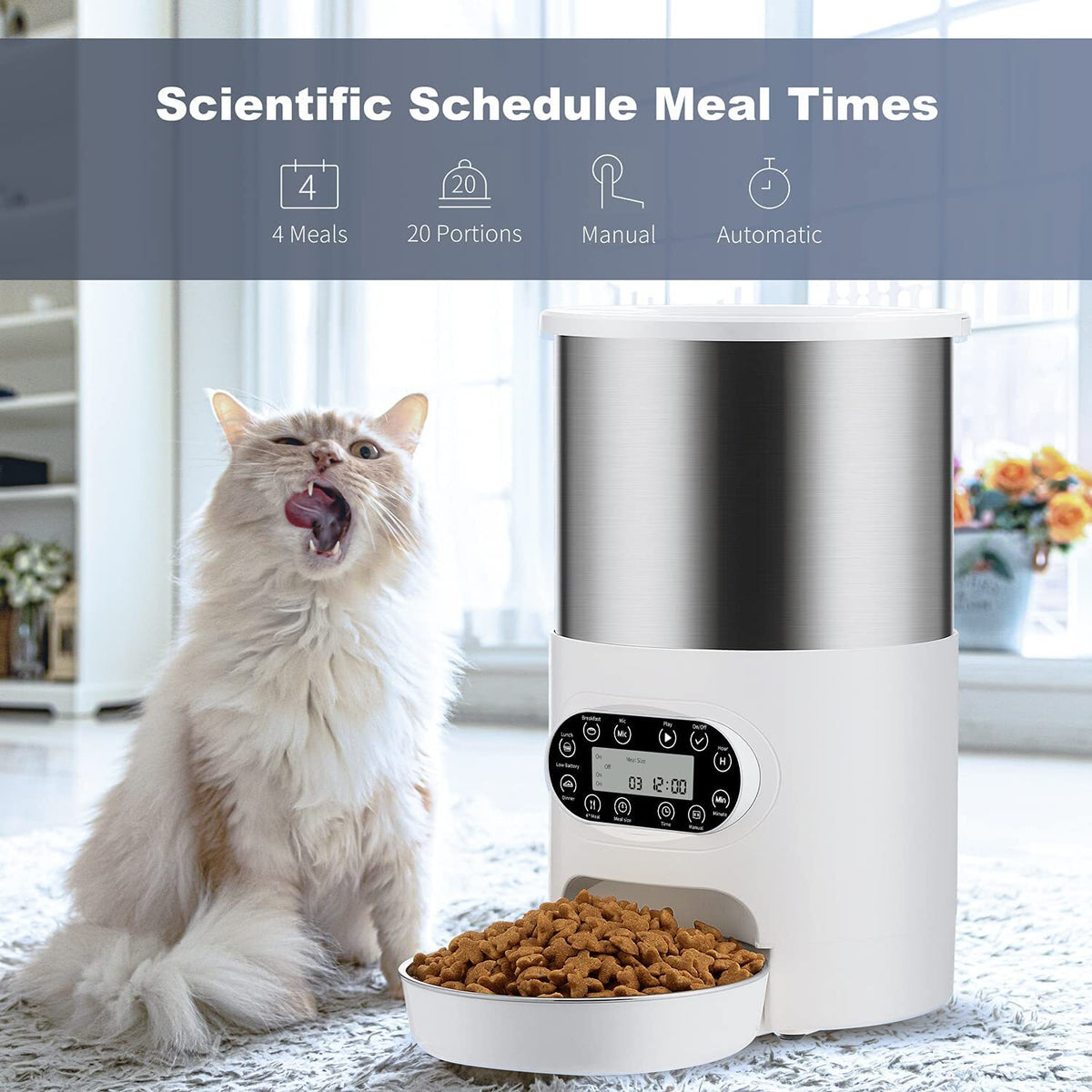 Electric Automatic Pet Dog Cat Rabbit Feeder Stainless Steel | 3L Dispenser