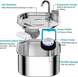 Automatic Electric Pet Water Fountain | 3.2L | Stainless Steel Bowl Dispenser