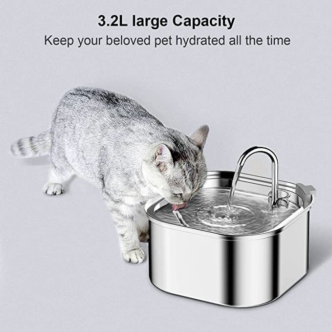 Automatic Electric Pet Water Fountain | 3.2L | Stainless Steel Bowl Dispenser