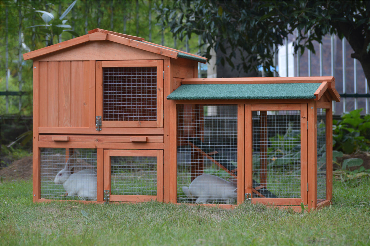 146cm Rabbit Hutch with Metal Run | Wooden Cage for Guinea Pigs