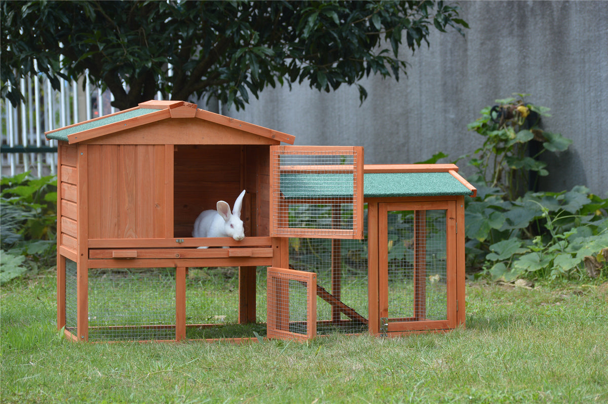 146cm Rabbit Hutch with Metal Run | Wooden Cage for Guinea Pigs