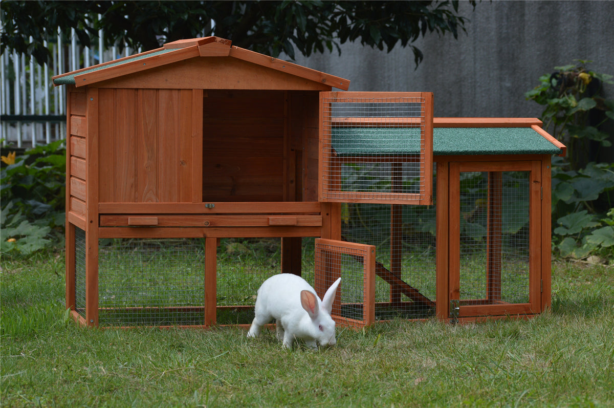 146cm Rabbit Hutch with Metal Run | Wooden Cage for Guinea Pigs