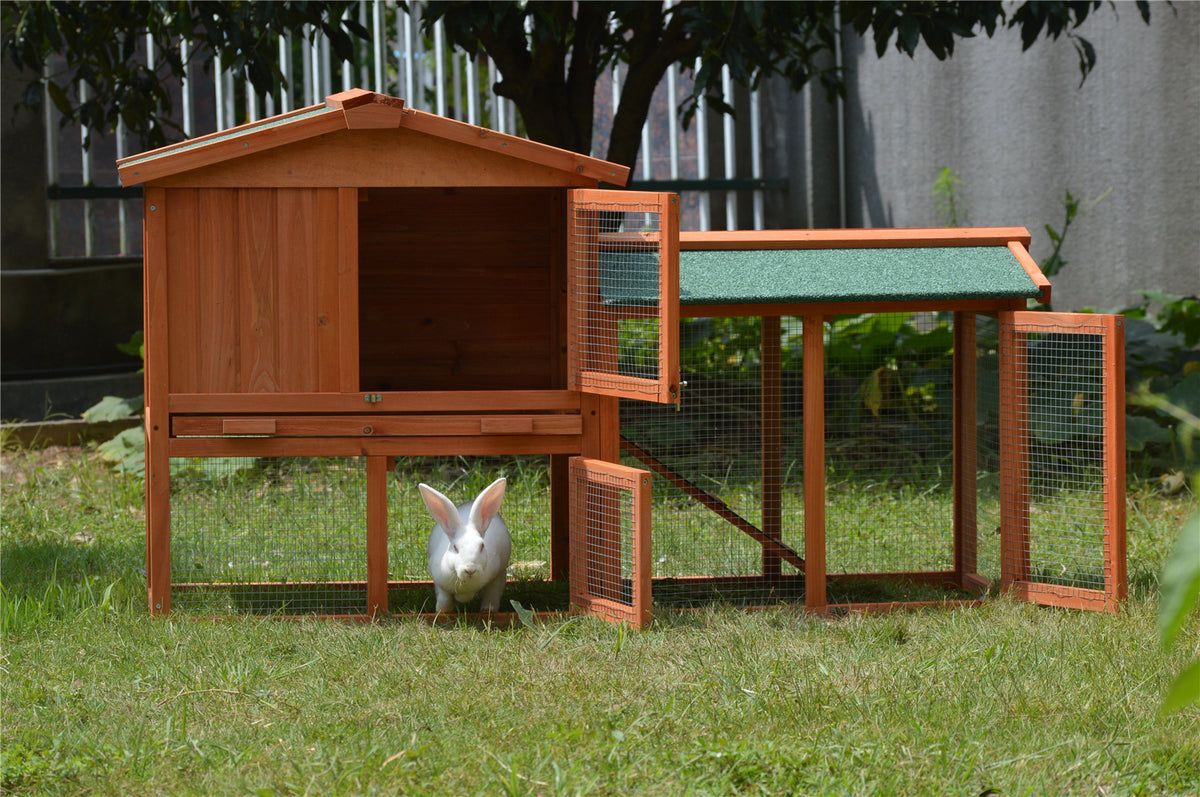 146cm Rabbit Hutch with Metal Run | Wooden Cage for Guinea Pigs