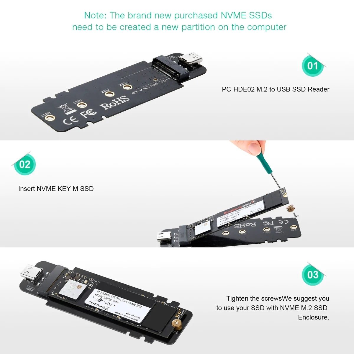 M.2 to USB SSD Reader (Enclosure only) | Supports M-Key (PCI-E NVMe-based)