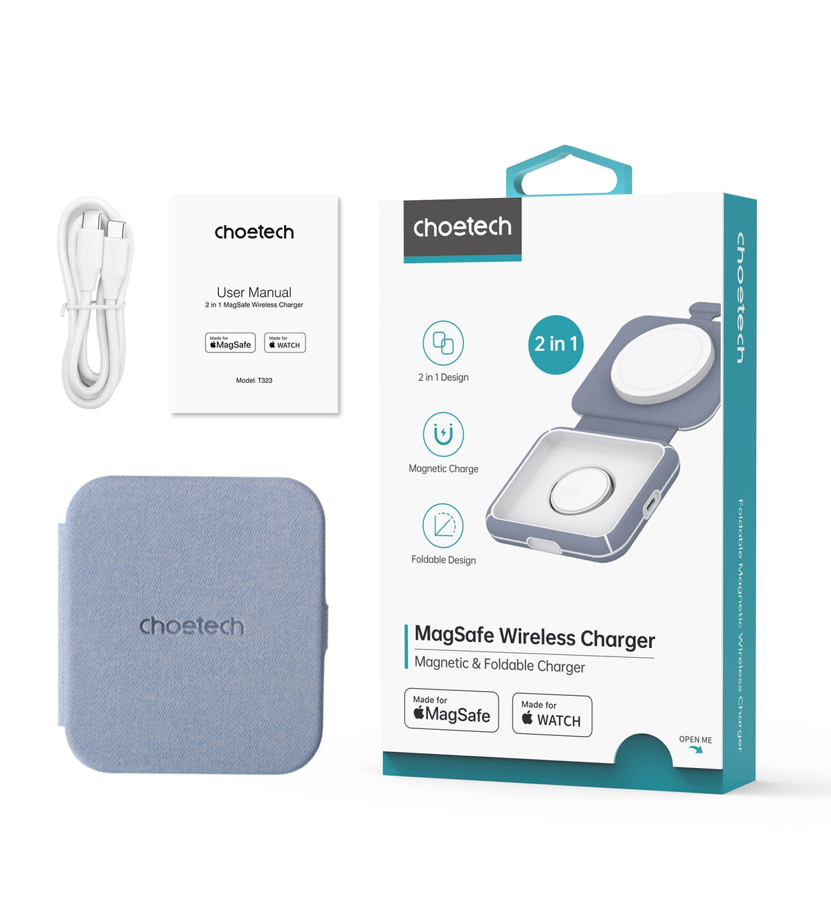 CHOETECH T323 2-in-1 Magsafe & MFI Wireless Charger