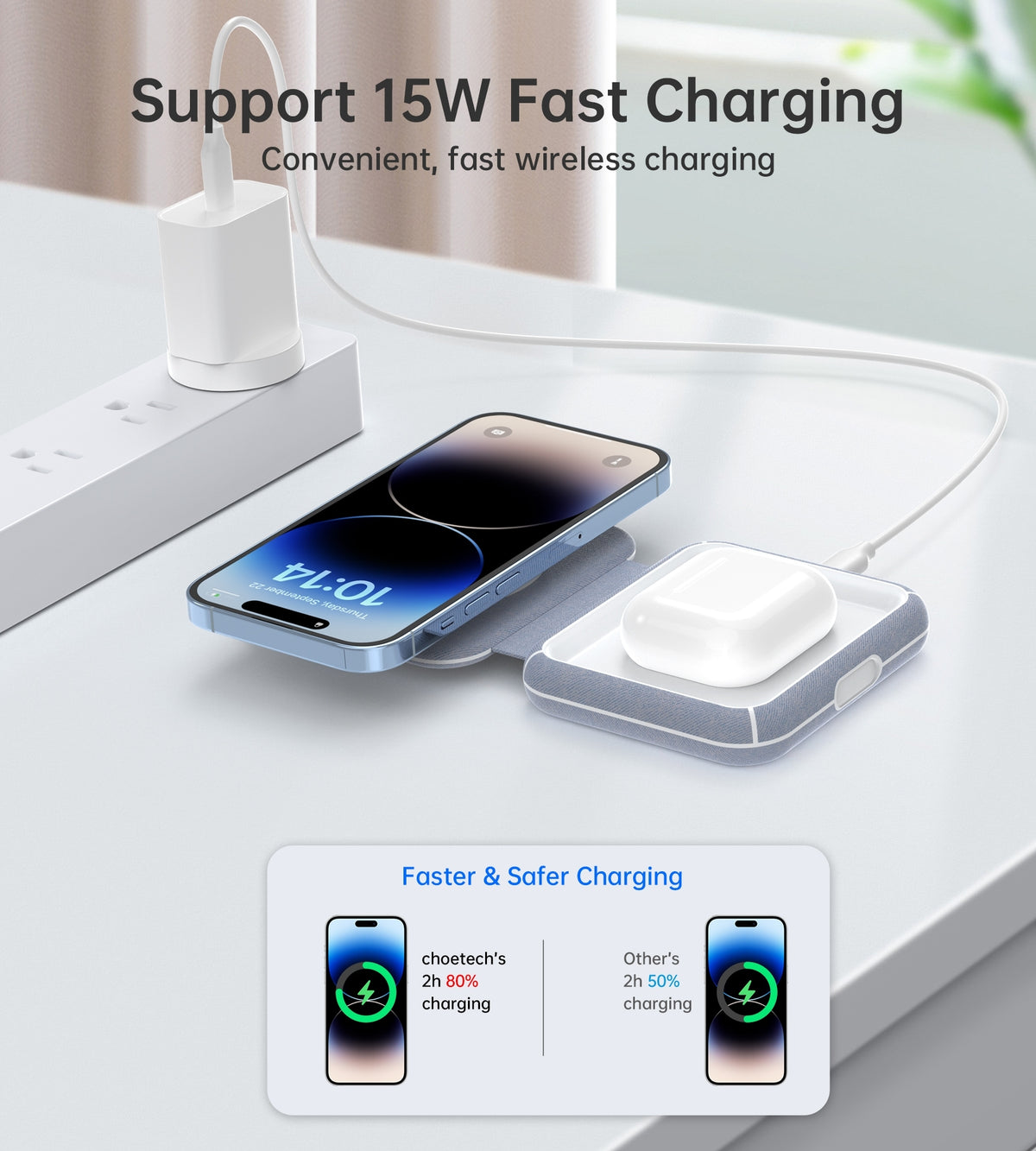 CHOETECH T323 2-in-1 Magsafe & MFI Wireless Charger