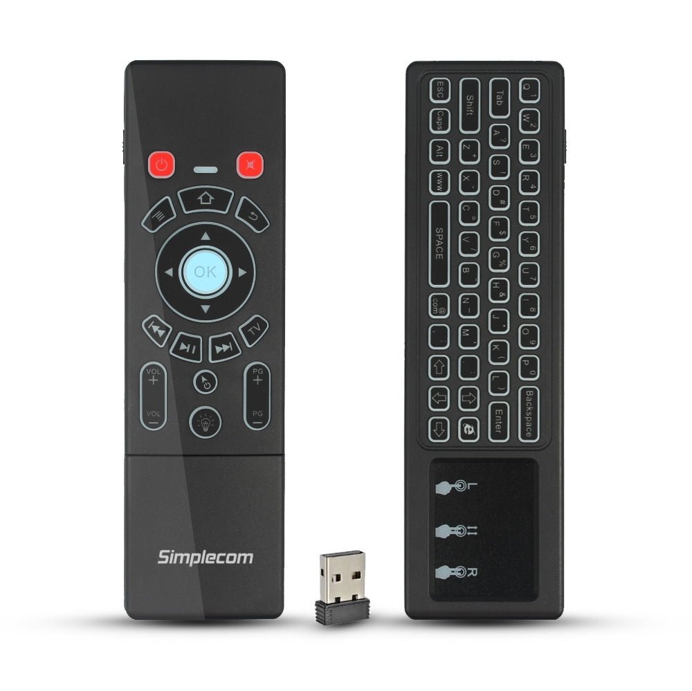 Remote Air Mouse Keyboard | Simplecom RT250 | Rechargeable | 2.4GHz | Wireless | Touch Pad | Backlight