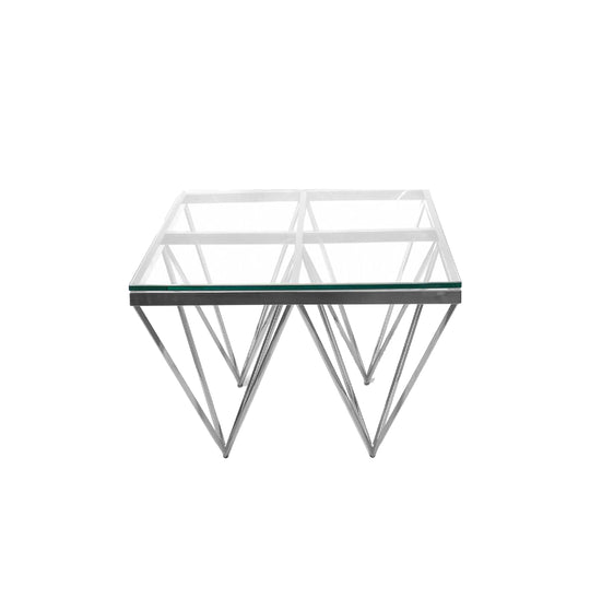 Pinnacle Silver Side Table with Black Glass Top