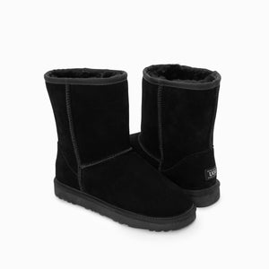 Genuine Australian Sheepskin Unisex Short Classic Suede Boots | Black | EU35
