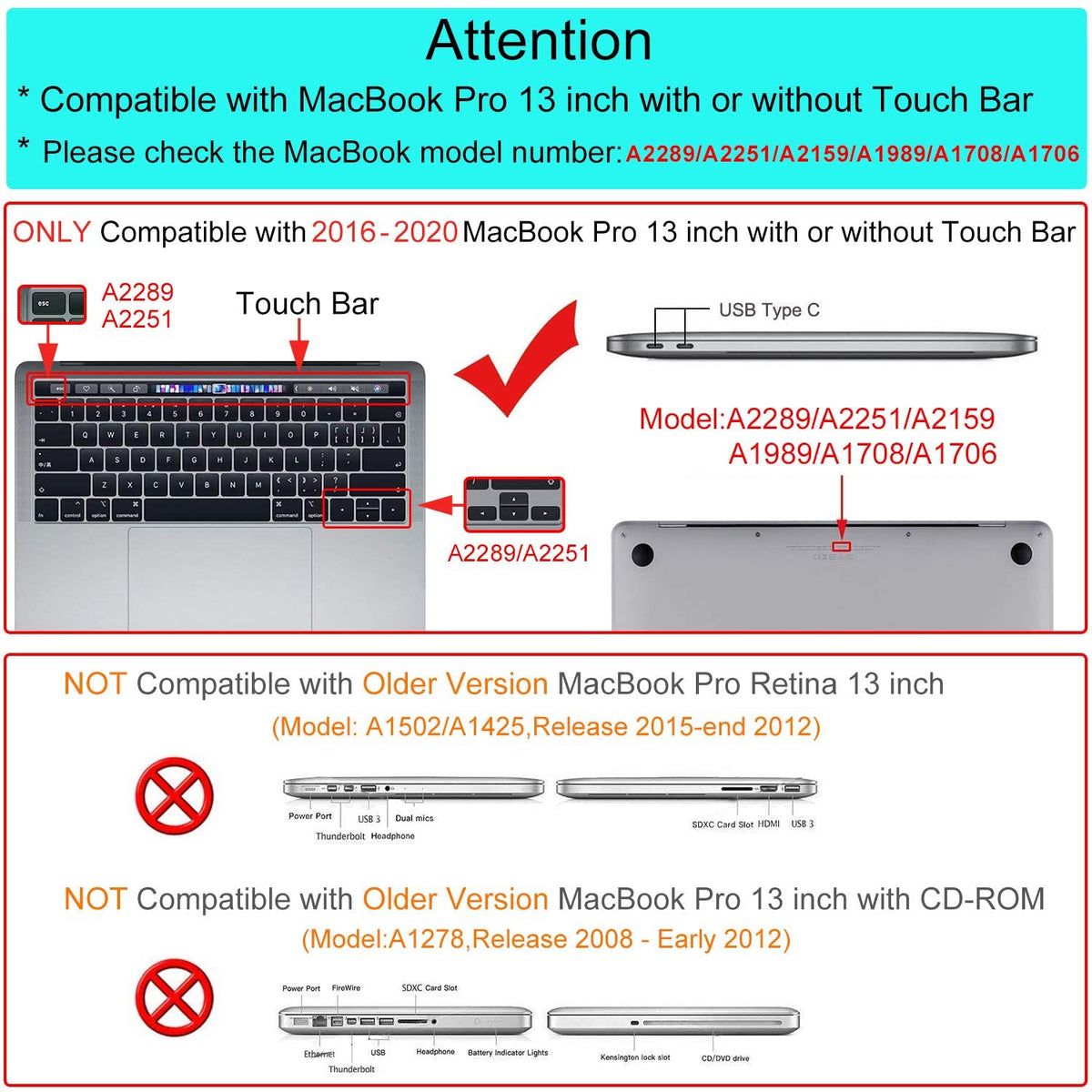 MacBook Pro 13 inch 2020 Release A2251 A2289 A2338 Matte Shell Case Keyboard Cover Touch Bar Black