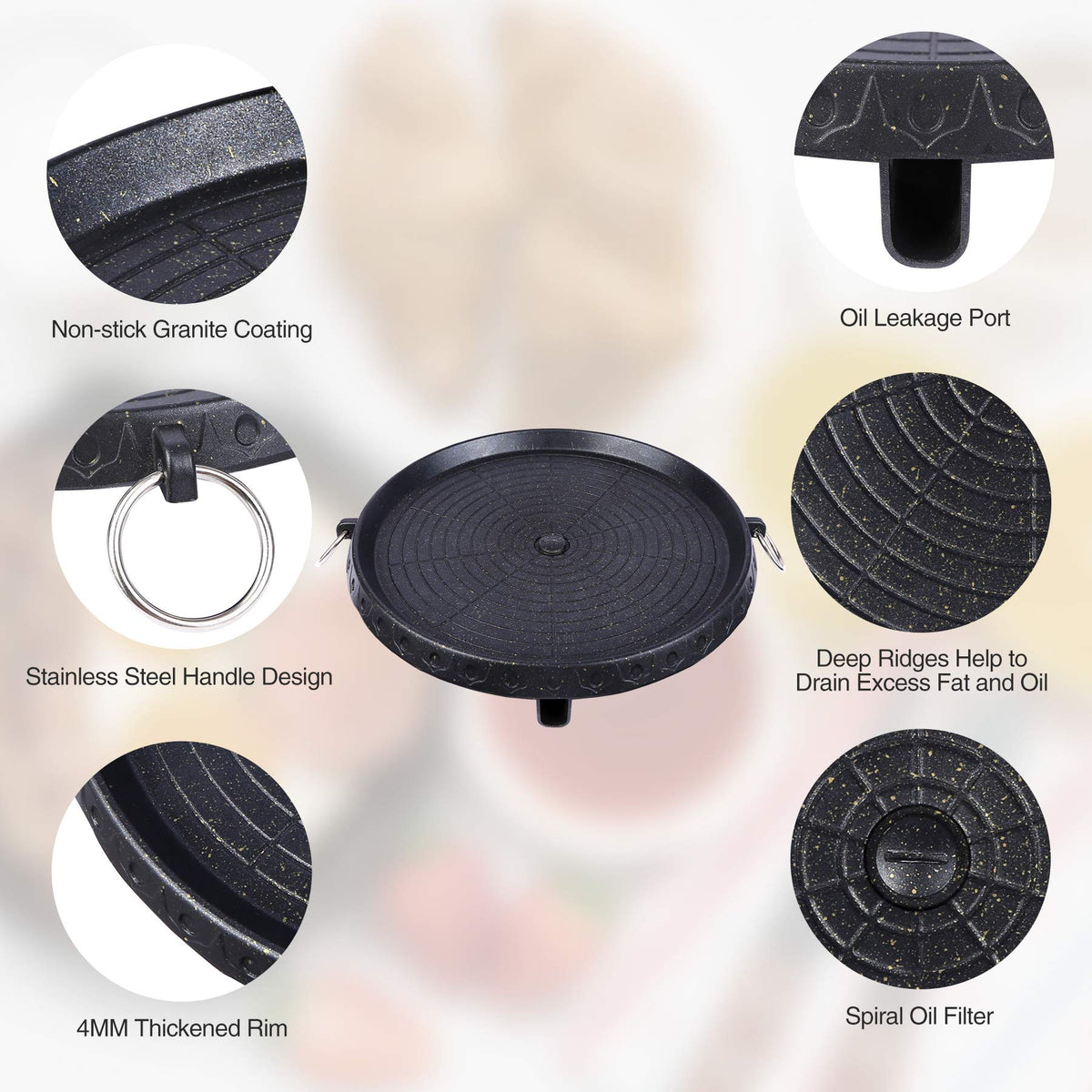 Korean BBQ Grill Pan Non-Stick Smokeless Stovetop BBQ Grill Plate | Indoor Outdoor