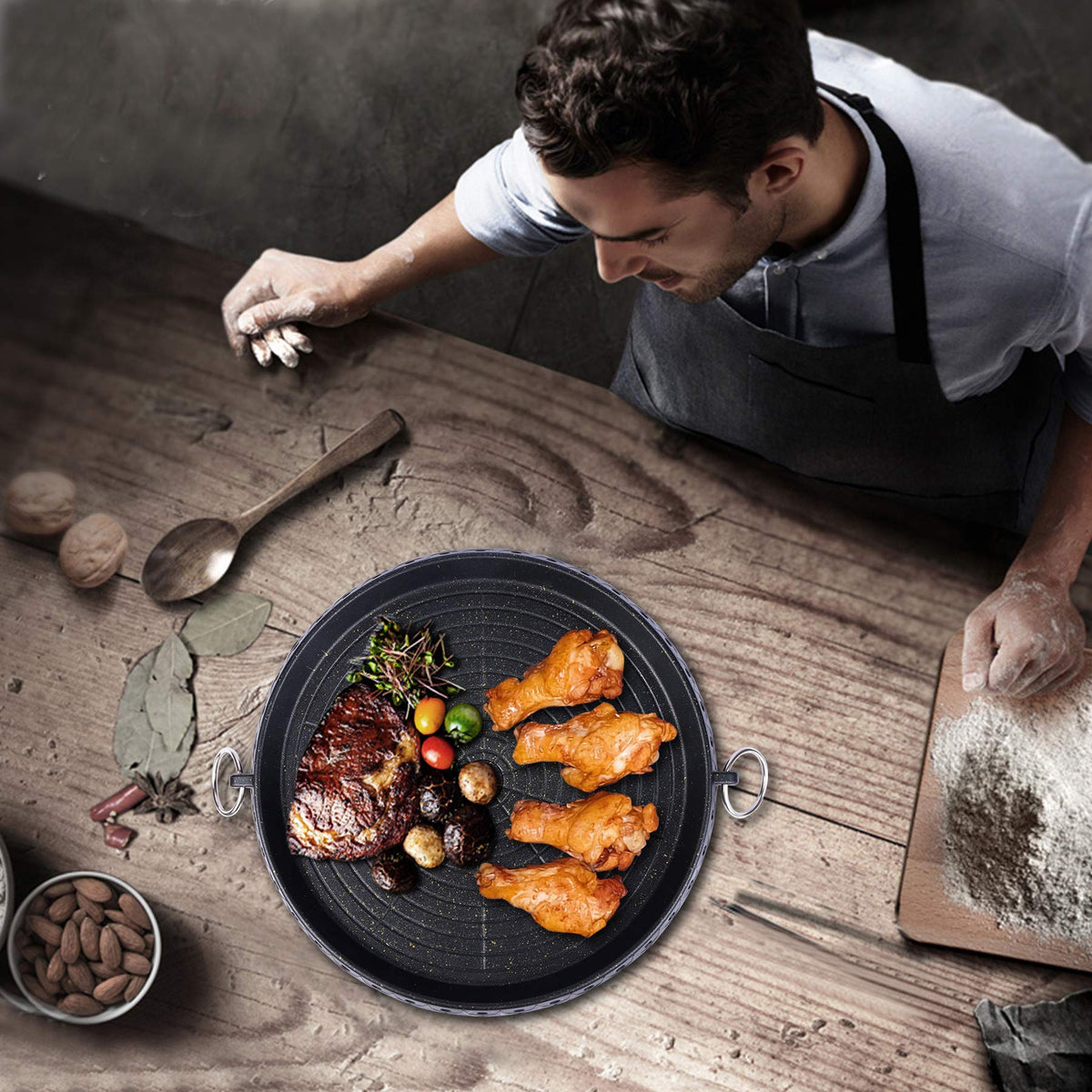 Korean BBQ Grill Pan Non-Stick Smokeless Stovetop BBQ Grill Plate | Indoor Outdoor