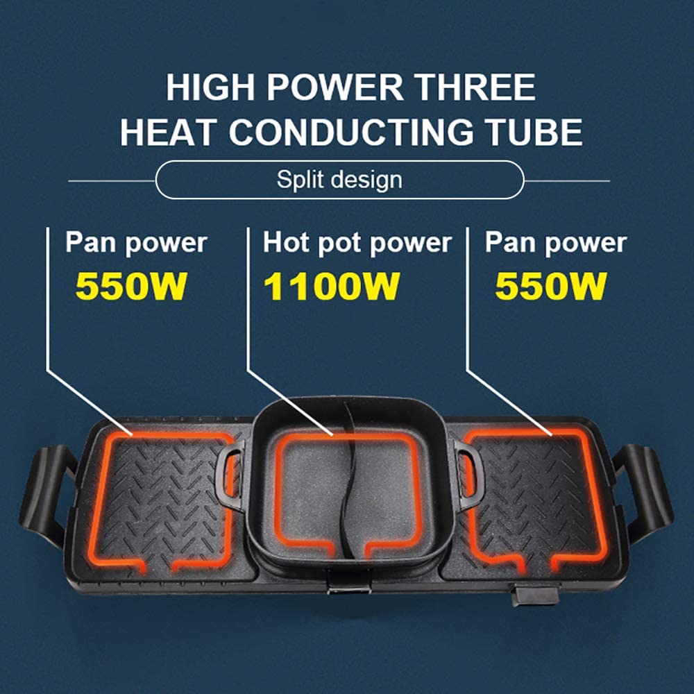 Large Electric Grill Hot Pot | 2 in 1 Electric Barbecue | Non-Stick Pan Grill | 2200W