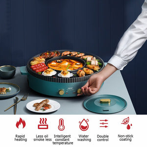 Nonstick Griddle | 2 in 1 Grill Pan | Hot Pot | Smokeless Grill | Shabu Pot Cooker