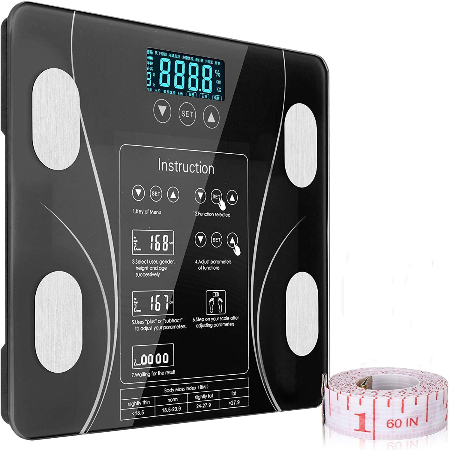 LCD Body Weight Bathroom Scale | BMI BMR | Gym Fitness Scale