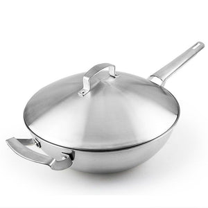Professional 12 Inch 32cm Three-Layer 304 Stainless Steel Chef's Pan Wok | Lid