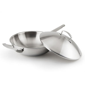 Professional 12 Inch 32cm Three-Layer 304 Stainless Steel Chef's Pan Wok | Lid