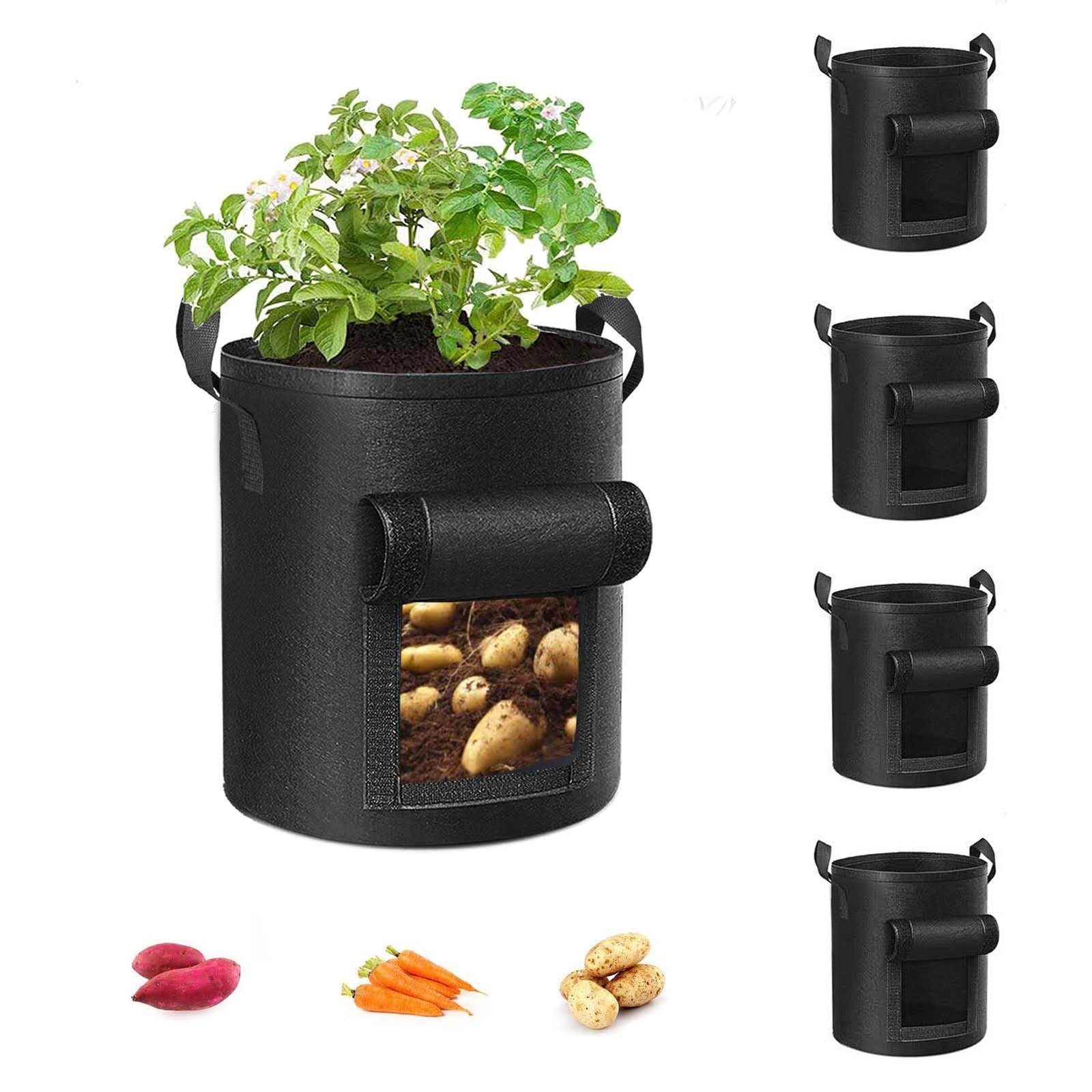 5-Pack 10 Gallons Plant Grow Bag | Potato Container Pots with Handles | Garden Planter | Black