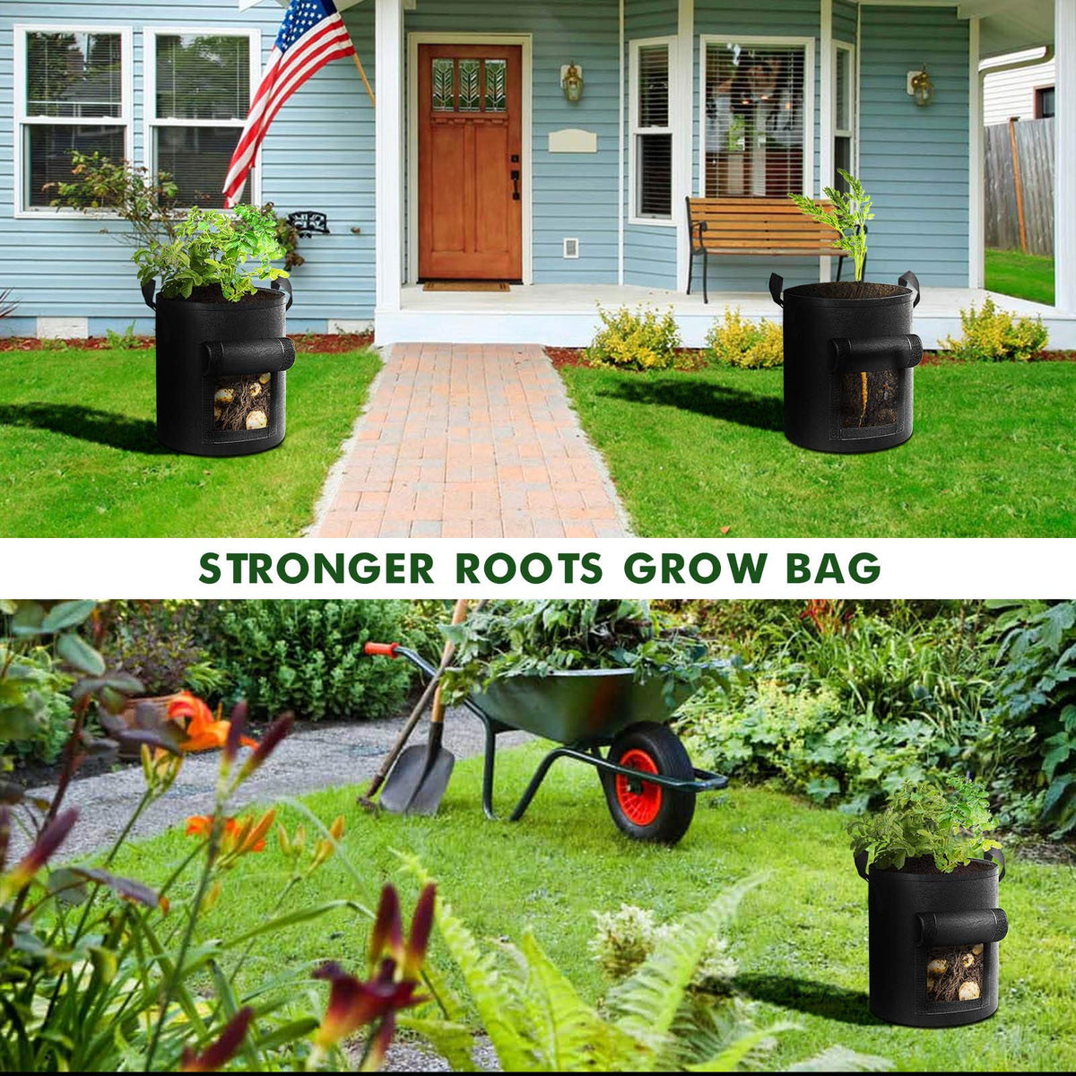 5-Pack 10 Gallons Plant Grow Bag | Potato Container Pots with Handles | Garden Planter | Black