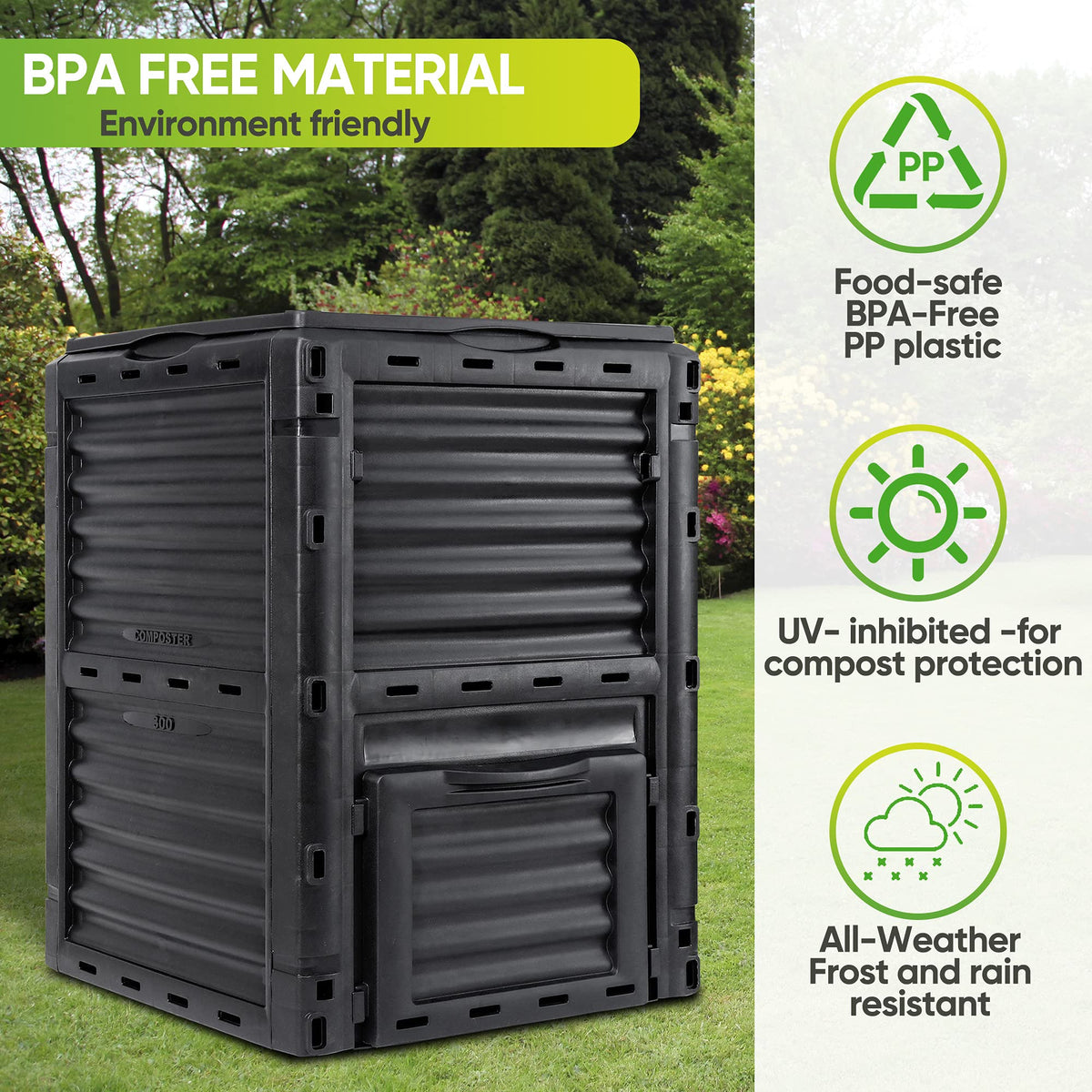 300L Large Garden Outdoor Compost Bin Composter | BPA Free Compost Barrel