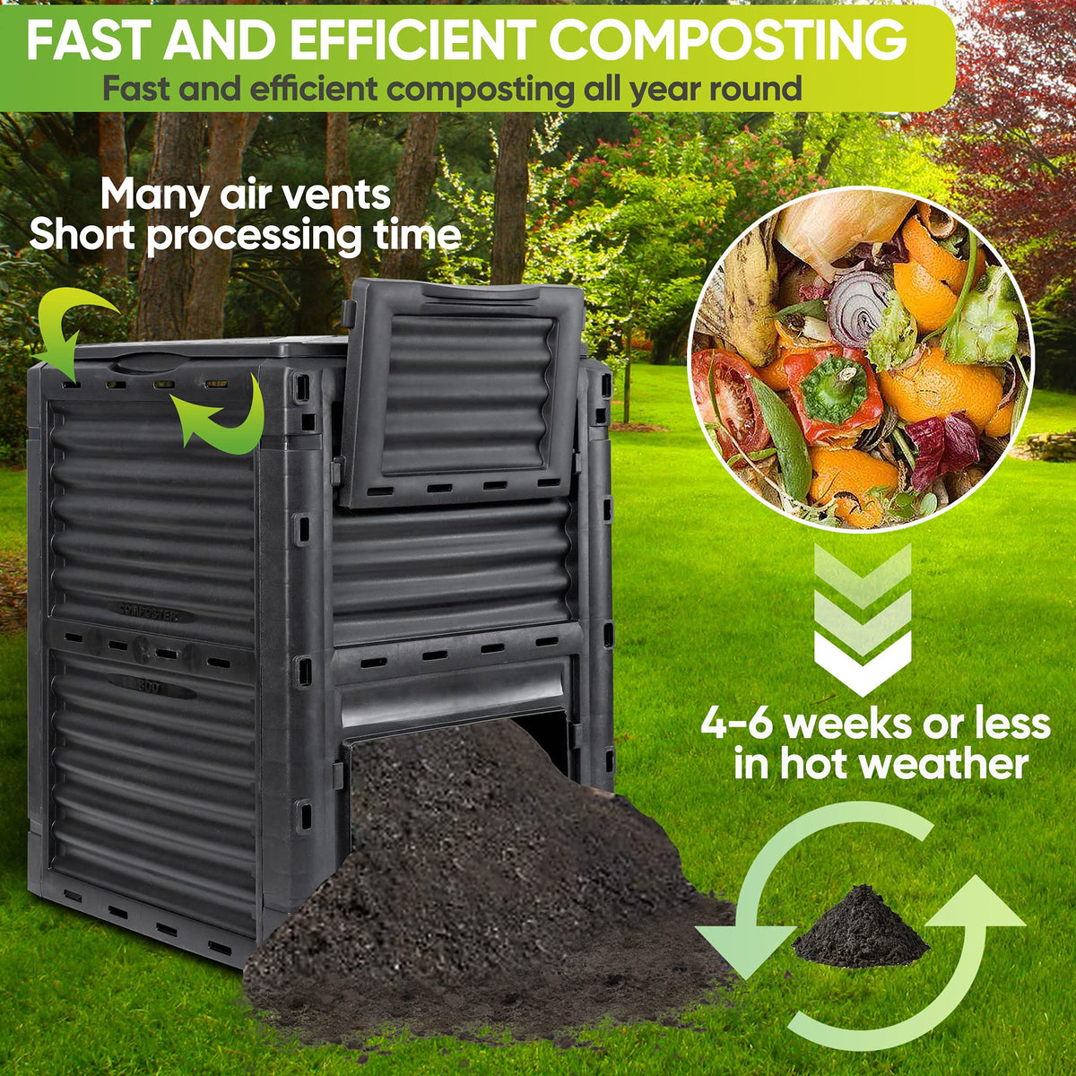 300L Large Garden Outdoor Compost Bin Composter | BPA Free Compost Barrel
