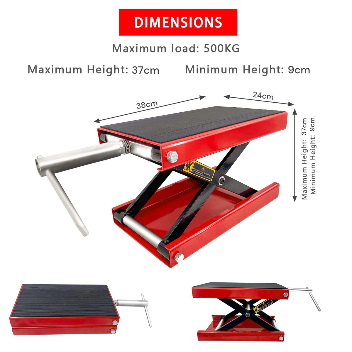 Motorcycle Bike ATV Wide Repair Deck Scissor Lift Jack Crank Hoist Stand - 500kg