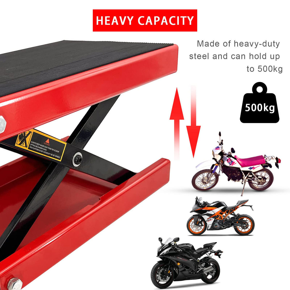 Motorcycle Bike ATV Wide Repair Deck Scissor Lift Jack Crank Hoist Stand - 500kg