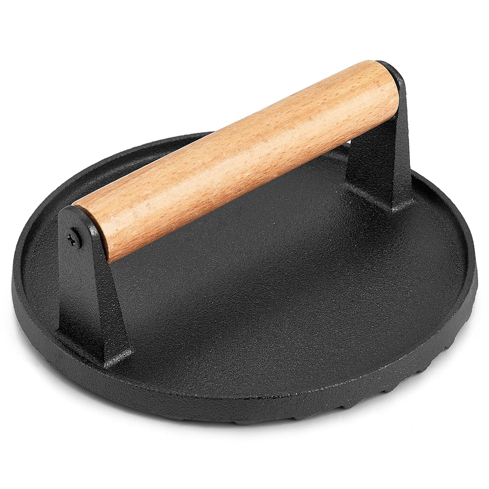 Heavy Duty Round Cast Iron Grill Burger Press | Pre-Seasoned | Ideal for BBQ Grilling