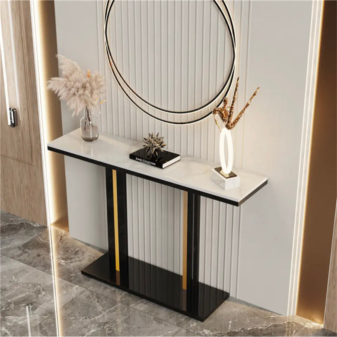Interior Ave Pandora Stone Marble Console - Black