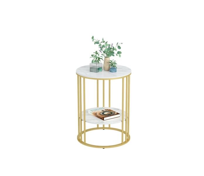 CLEO Gold Antique Stone Table - Two Shelf