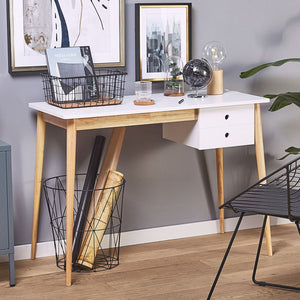 Oslo Desk with Drawer | White & Natural