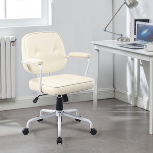 Louise White Frame Faux Leather Home Office Chair | Beige Upholstered Office Chair