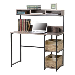 Computer Desk with Hutch in Greyish Brown | Greyish Brown Computer Desk