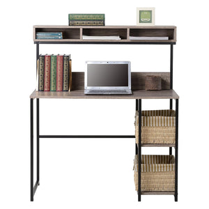 Computer Desk with Hutch in Greyish Brown | Greyish Brown Computer Desk