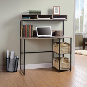 Computer Desk with Hutch in Greyish Brown | Greyish Brown Computer Desk