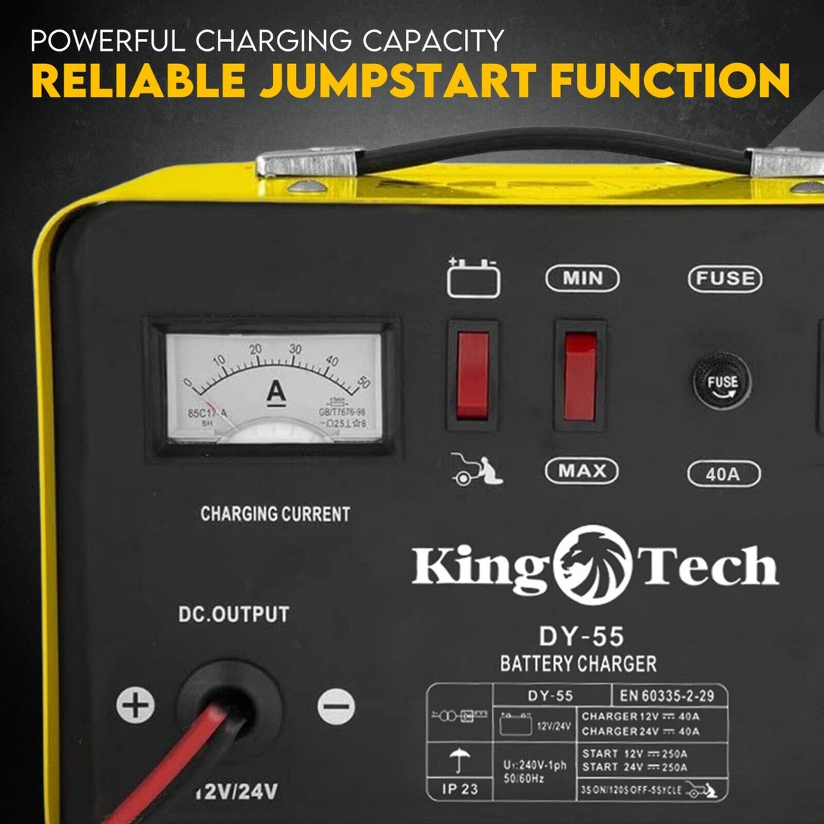 Kingtech 2in1 Battery Charger Jump Starter - Dual Heavy Duty Car Charger - 40Amp