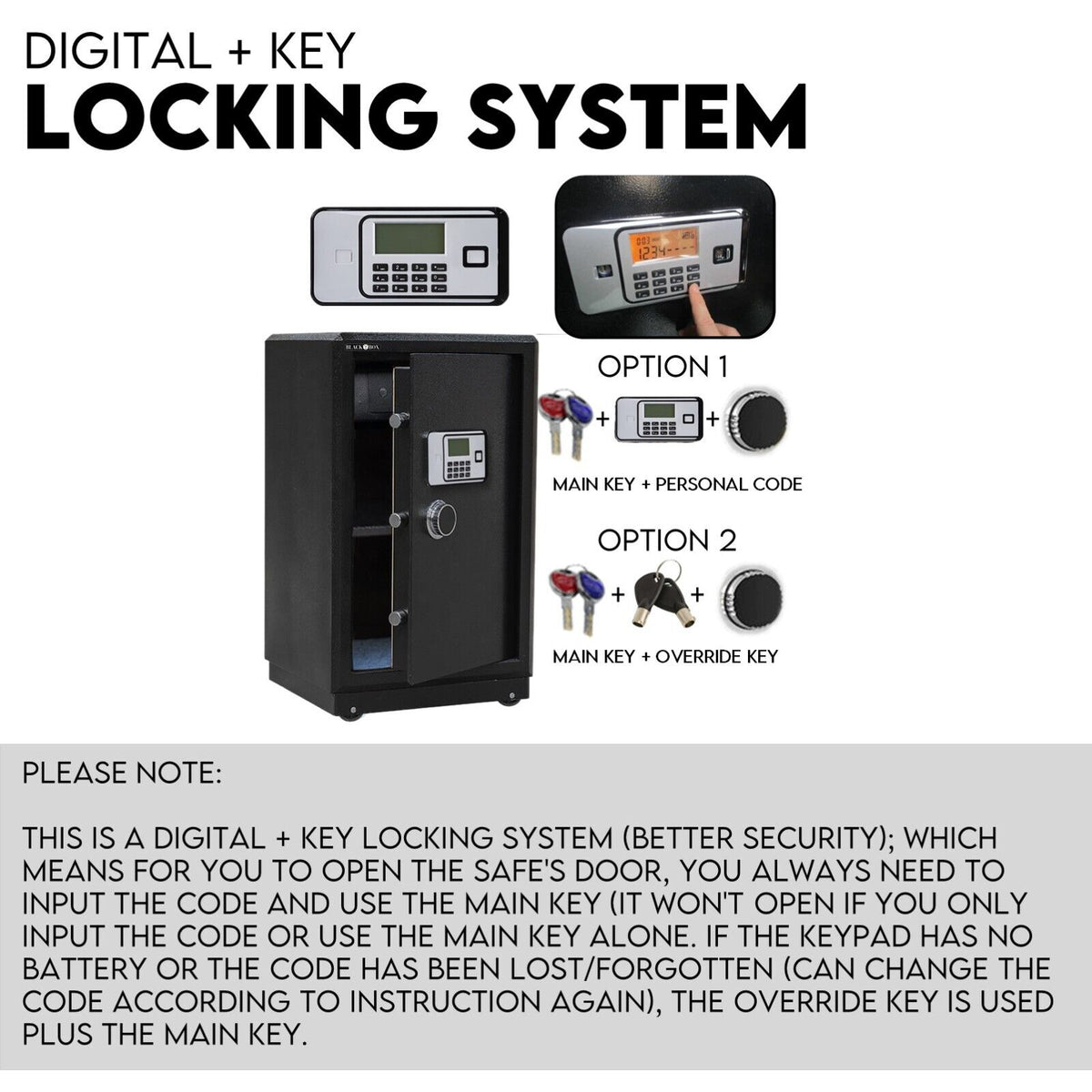 Digital Safe Safety Box | Security Code Lock Box | Fire Proof | Heavy Duty 80L