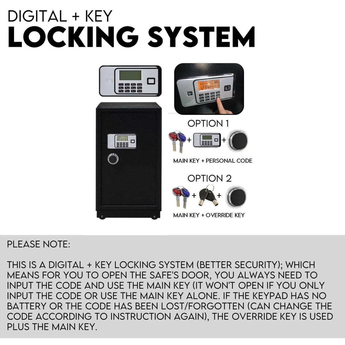 Electronic Digital Safe Box | Fire Proof Safe | Heavy Duty | Key Lock Security | 118L